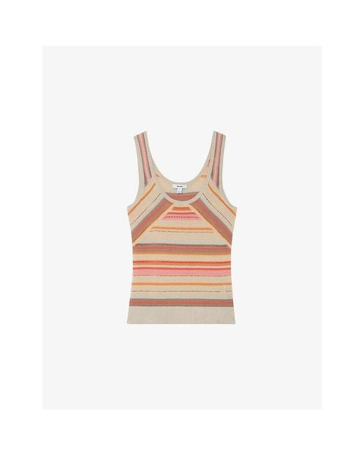 Reiss White Miriam Striped Scoop-Neck Knitted Vest