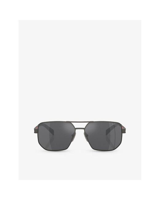 Prada Linea Rossa Gray Ps 51zs Pilot-frame Metal Sunglasses