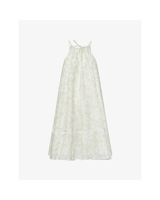 Stella McCartney White Daisy-Print Halter-Neck Cotton Mini Dress