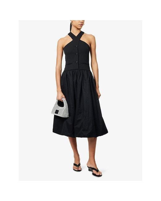 Amy Lynn Black Puffball Halterneck Cotton Midi Dress