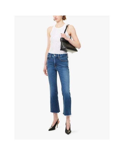 GOOD AMERICAN Blue Good Legs Cropped Mini Boot-Cut Denim Jeans