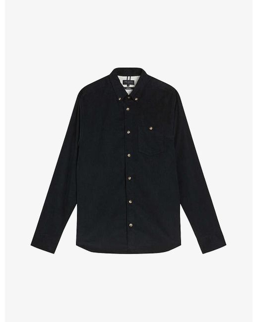 Ted Baker Blue Lecco Patch-pocket Regular-fit Cotton-corduroy Shirt for men