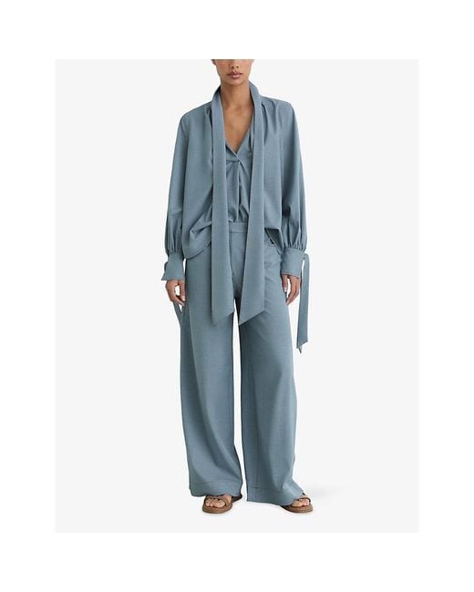 Reiss Blue Charlotte Wide-Leg Stretch-Woven Trousers