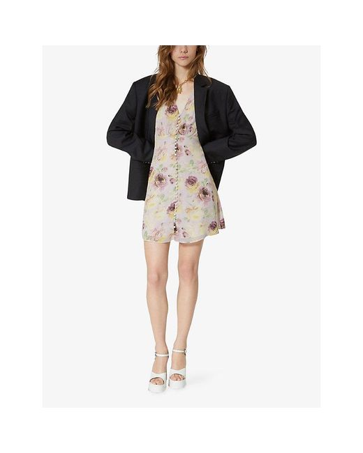 The Kooples Natural Floral-Print Short-Sleeved Woven Mini Dress