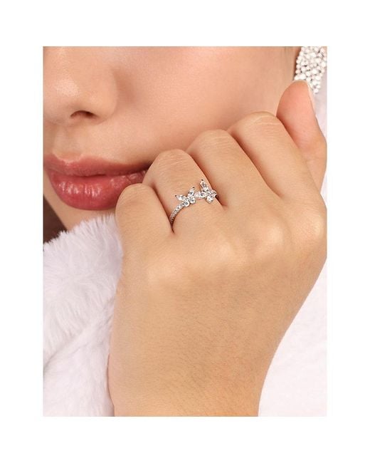 Apm Monaco White Butterfly Sterling- And Cubic Zirconia Ring