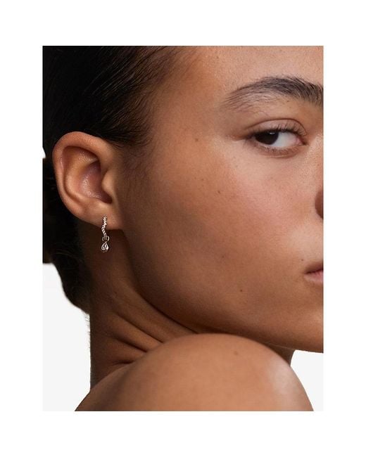 Astrid & Miyu Metallic Crystal Ripple-Plated Sterling Pear Charm Huggie Earrings