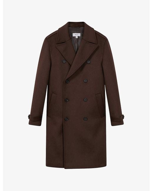 Reiss Brown Claim Double-breasted Wool-blend Coat for men