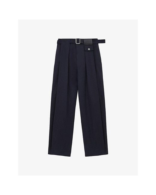 Loewe Blue Pleated Adjustable-Belt Silk-Cotton Blend Trousers