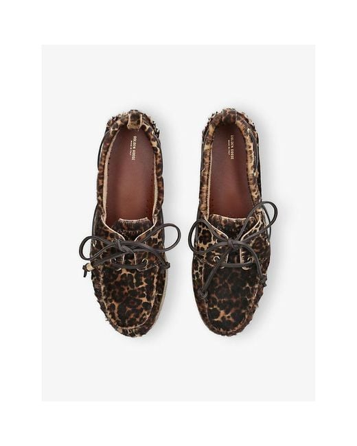 Golden Goose Deluxe Brand Brown Leopard-Print Leather Boat Shoes for men