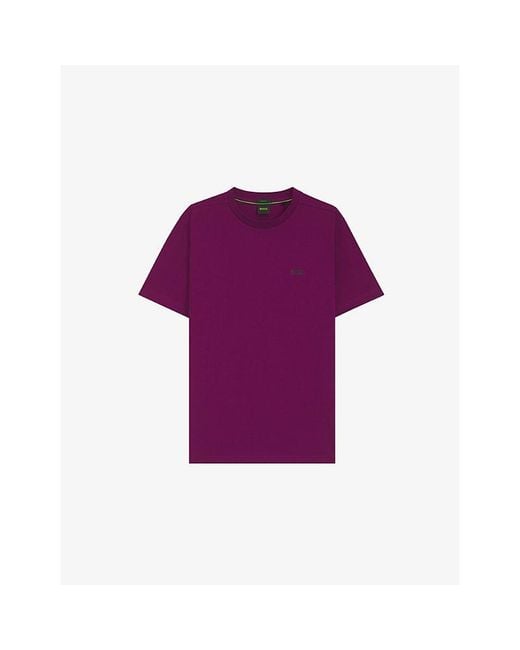 Boss Purple Logo-Embroidered Short-Sleeve Stretch-Cotton T-Shirt for men