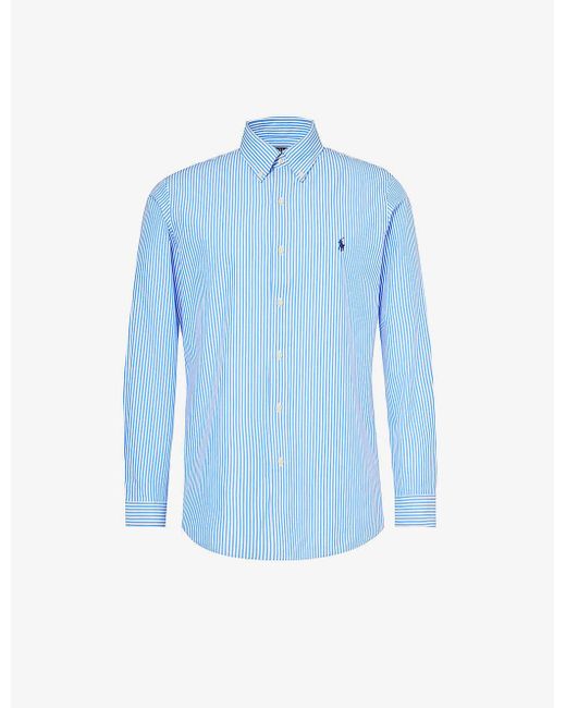 Polo Ralph Lauren Blue Brand-embroidered Stripe-pattern Stretch-cotton Shirt X for men