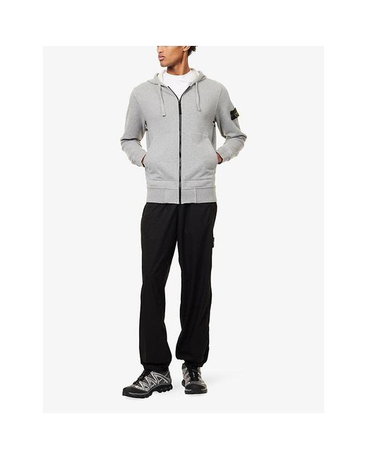 Stone Island Gray Brand-Badge Zip-Through Cotton Hoody for men