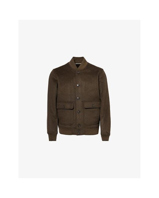 Hackett Brown Stand-Collar Brand-Plaque Regular-Fit Wool-Blend Jacket for men