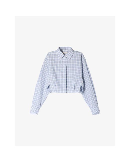 Sandro Blue Checked Cropped Cotton Shirt