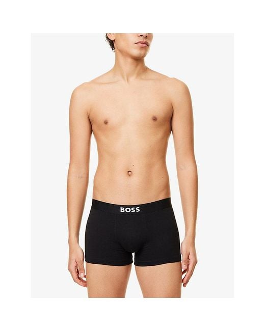 Boss Black One X David Beckham Logo-Waistband Pack Of Three Stretch-Cotton Trunks for men