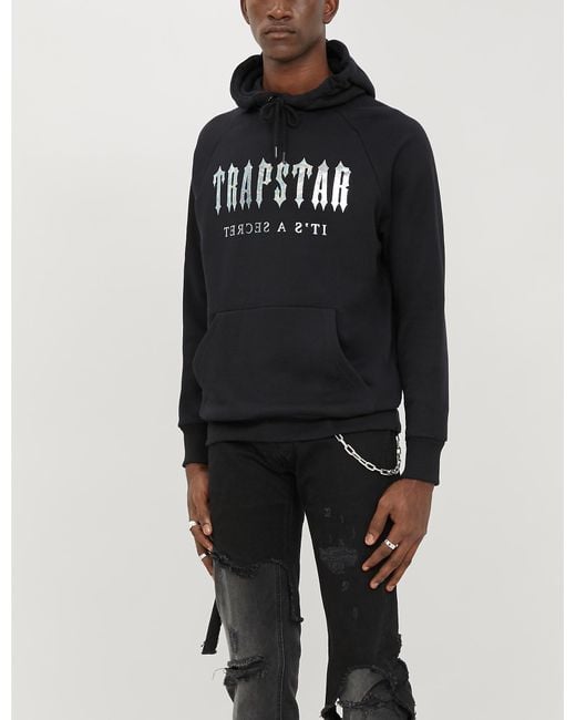 Trapstar Black Logo-print Iridescent Cotton-blend Hoody for men