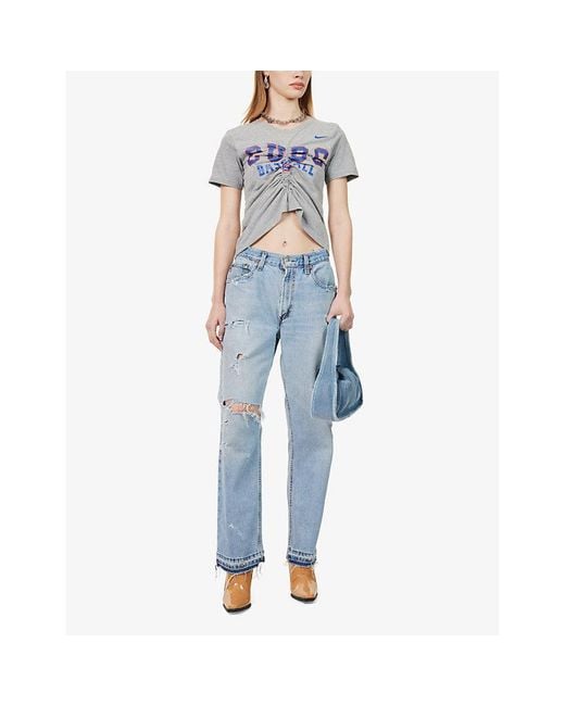 Casey Jean By Jean Vintage Blue Distressed Straight-Leg Mid-Rise Jeans