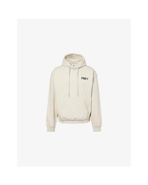 Obey White Doberman Brand-Print Cotton-Blend Hoodie for men