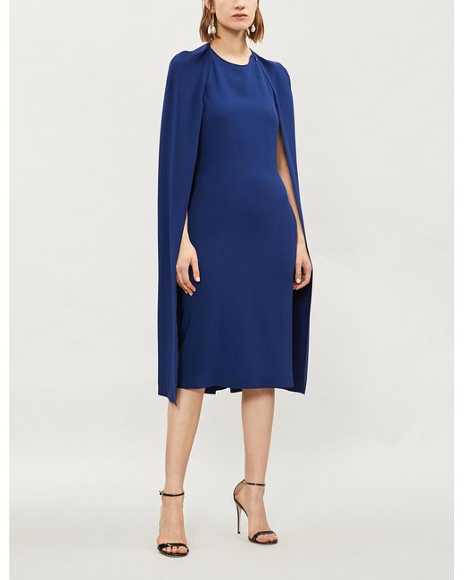 Stella McCartney Fitted Crepe Cape Dress in Blue | Lyst Australia