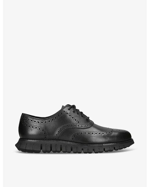 Cole Haan Black Zerøgrand Wingtip Leather Oxford Shoes for men