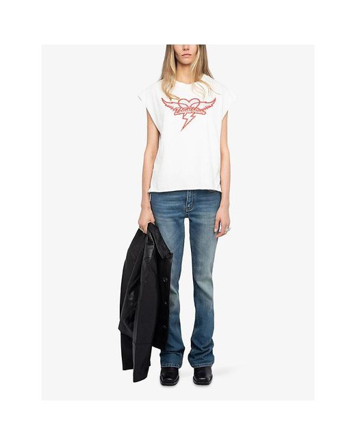 Zadig & Voltaire White Cloe Rhinestone-Embellished Cotton Tank