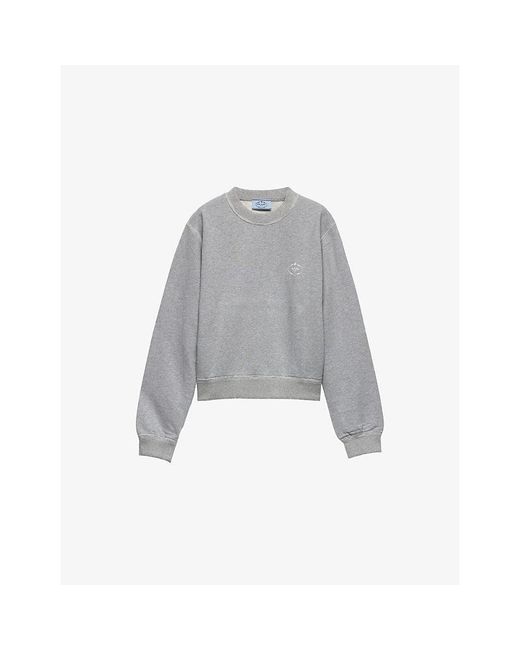 Prada Gray Logo-Print Round-Neck Cotton Sweatshirt