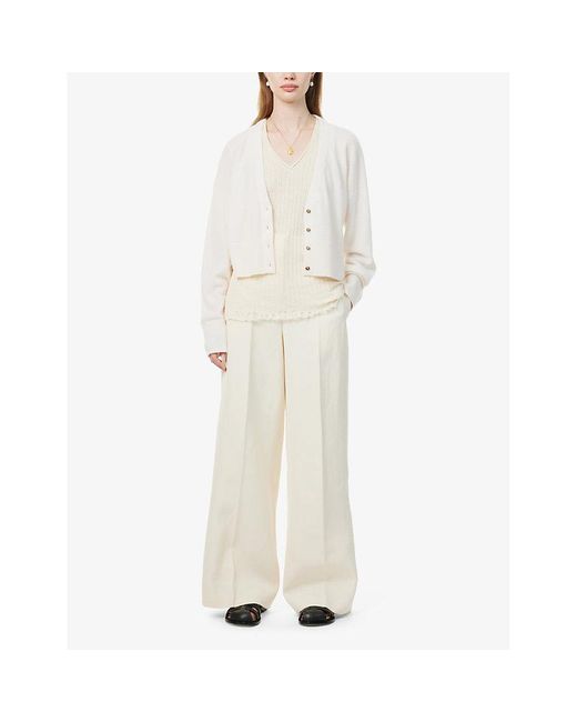 LeKasha White Cropped Relaxed-fit Organic-cashmere Cardigan