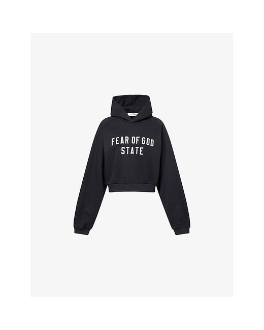 Fear Of God Black Brand-Patch Raglan-Sleeves Cotton-Blend Hoody