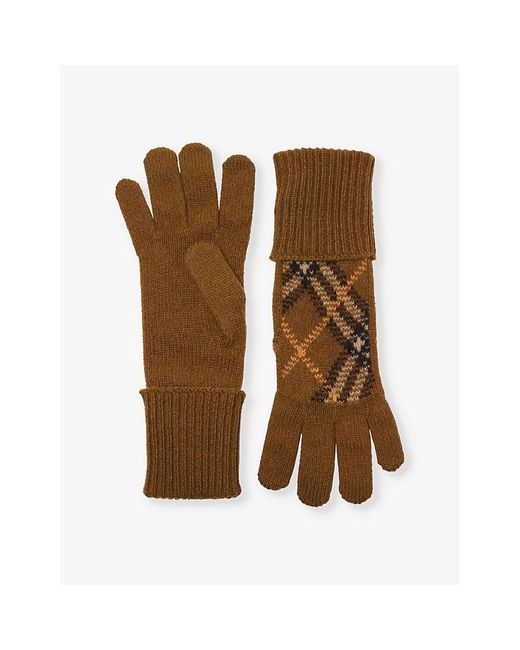 Burberry Brown Check-Print Cashmere-Blend Gloves