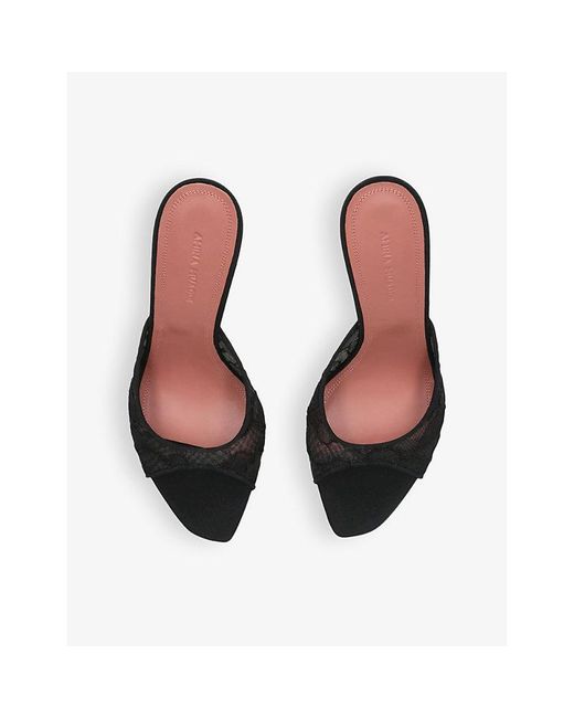 AMINA MUADDI Black Alexa Heeled Mesh Lace Mules