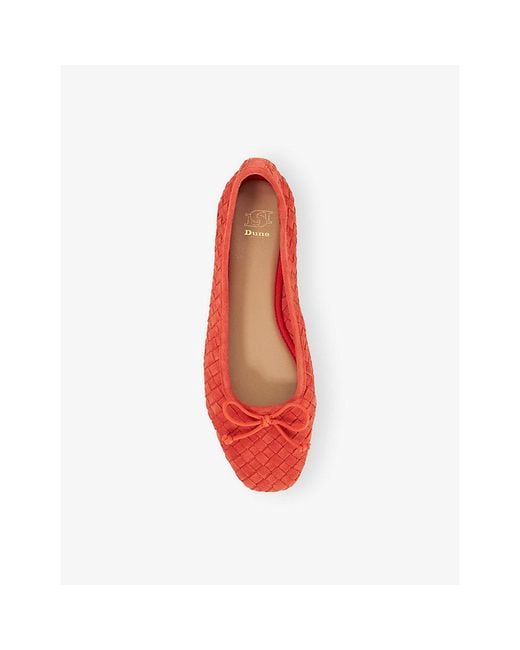 Dune Red Heat Woven Leather Ballet Flats