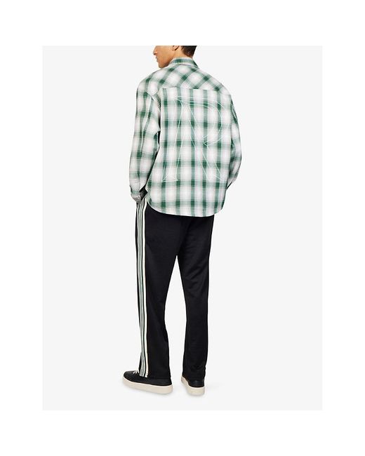 Represent Green Check Waffle Cotton-Flannel Shirt for men