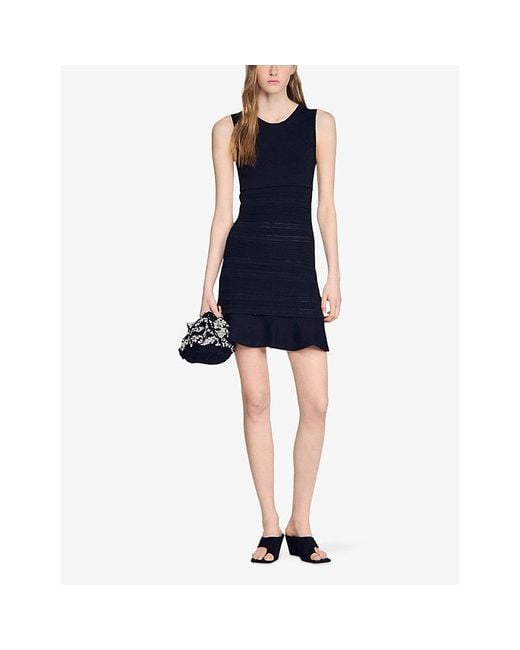 Sandro Black Sleeveless Slim-Fit Knitted Mini Dress
