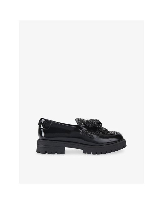 Kurt Geiger Black Crystal Bow Leather Loafers