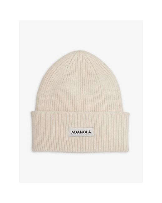 ADANOLA Natural Folded-brim Brand-patch Knitted Beanie