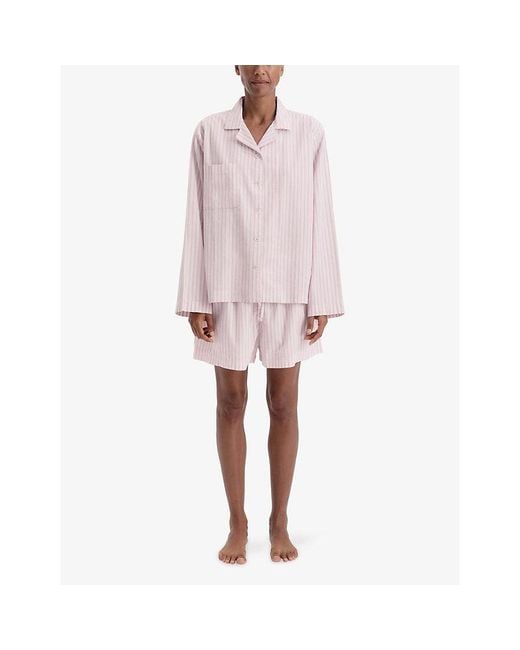 Tekla Pink Long-Sleeve Cotton-Twill Pyjama Shirt