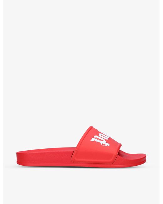 Palm Angels Logo-print Rubber Pool Sliders in Red for Men - Lyst