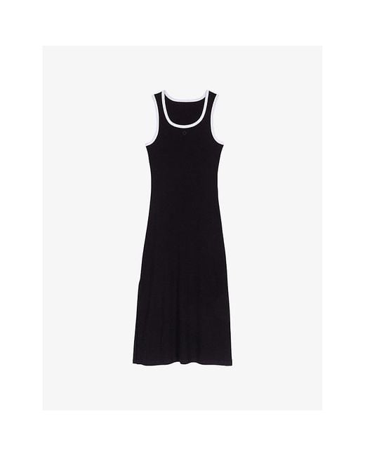 Maje Black Sleeveless Contrast-Trim Cotton-Jersey Maxi Dress