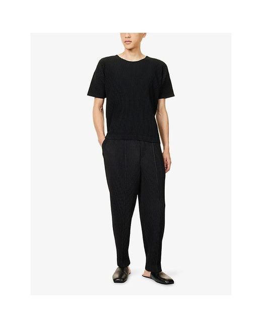 Homme Plissé Issey Miyake Black Basics Pleated Knitted T-Shirt for men