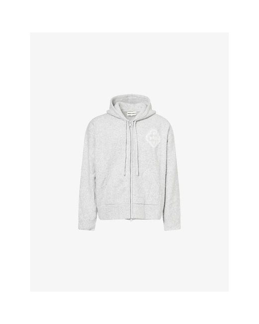 The Couture Club White Fluffy Emblem Two-Slip-Pockets Knitted Hoody for men
