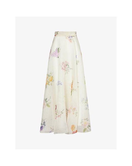 Zimmermann White Natura Floral-pattern Linen And Silk-blend Maxi Skirt X