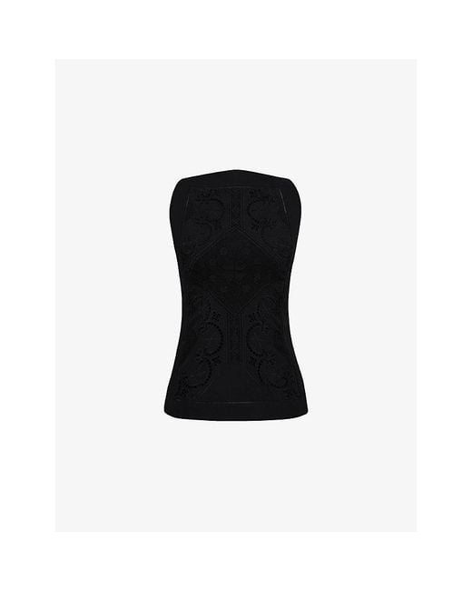 House Of Cb Black Valencia Boat-Neck Broderie-Anglaise Cotton-Blend Top