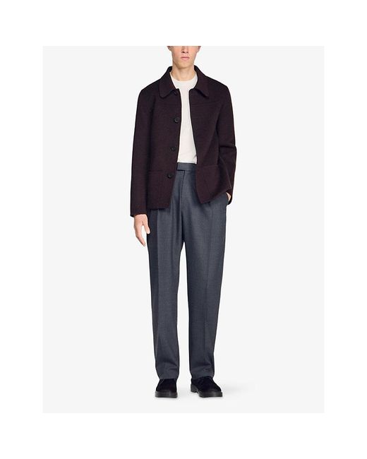 Sandro Purple Side-Pocket Wool-Blend Worker Jacket for men