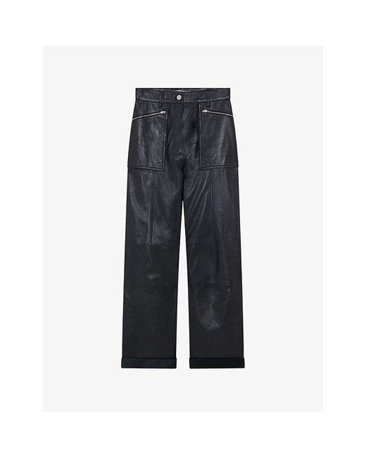 IRO Blue Cabir Straight-Leg High-Rise Patent-Leather Trousers