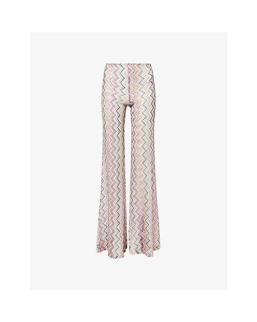 Missoni Multicolor Zig-Zag Printed Flared Mesh Trousers
