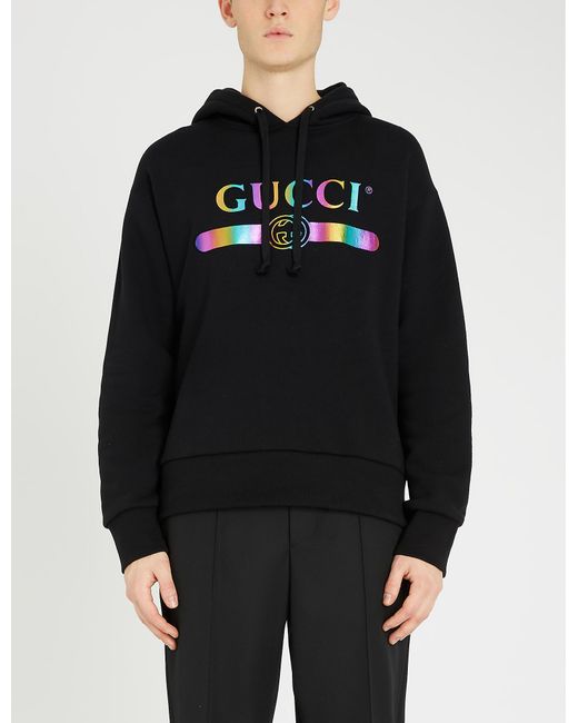 Gucci Black Hologram Fake Logo Hooded Sweatshirt for men