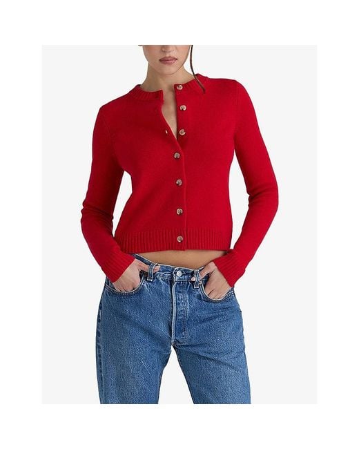 House Of Cb Red Round-Neck Cashmere And Merino Wool-Blend Cardigan Xs (A-C Cup)