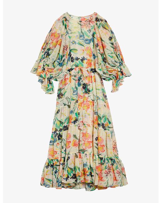 Ted Baker Synthetic Kiyrie Floral-print Ruffled Woven Maxi Dress in ...