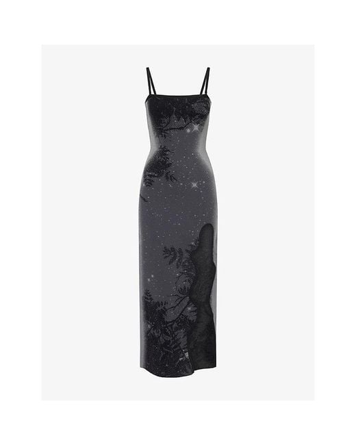 Ph5 Black Iris Scalloped-Slit Stretch-Knit Maxi Dress