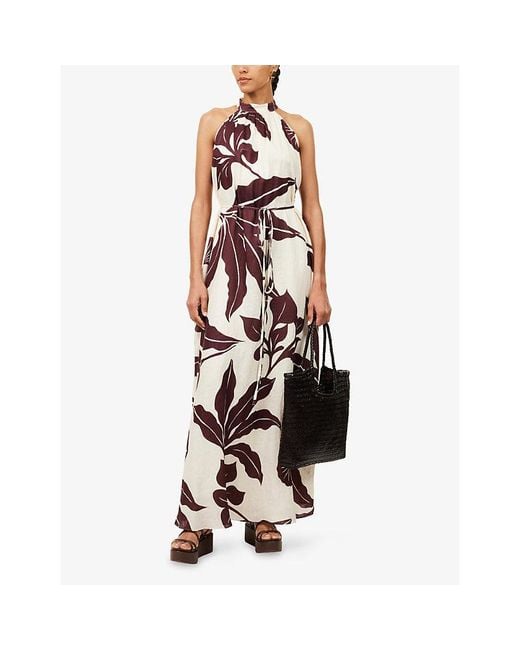 Second Summer Pink Juntos Printed Halterneck Linen Maxi Dress